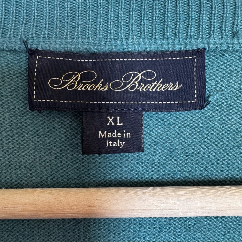 Brooks Brothers Italy Merino Wool V Neck Sweater Size XL Teal Blue Green - Picture 2 of 11
